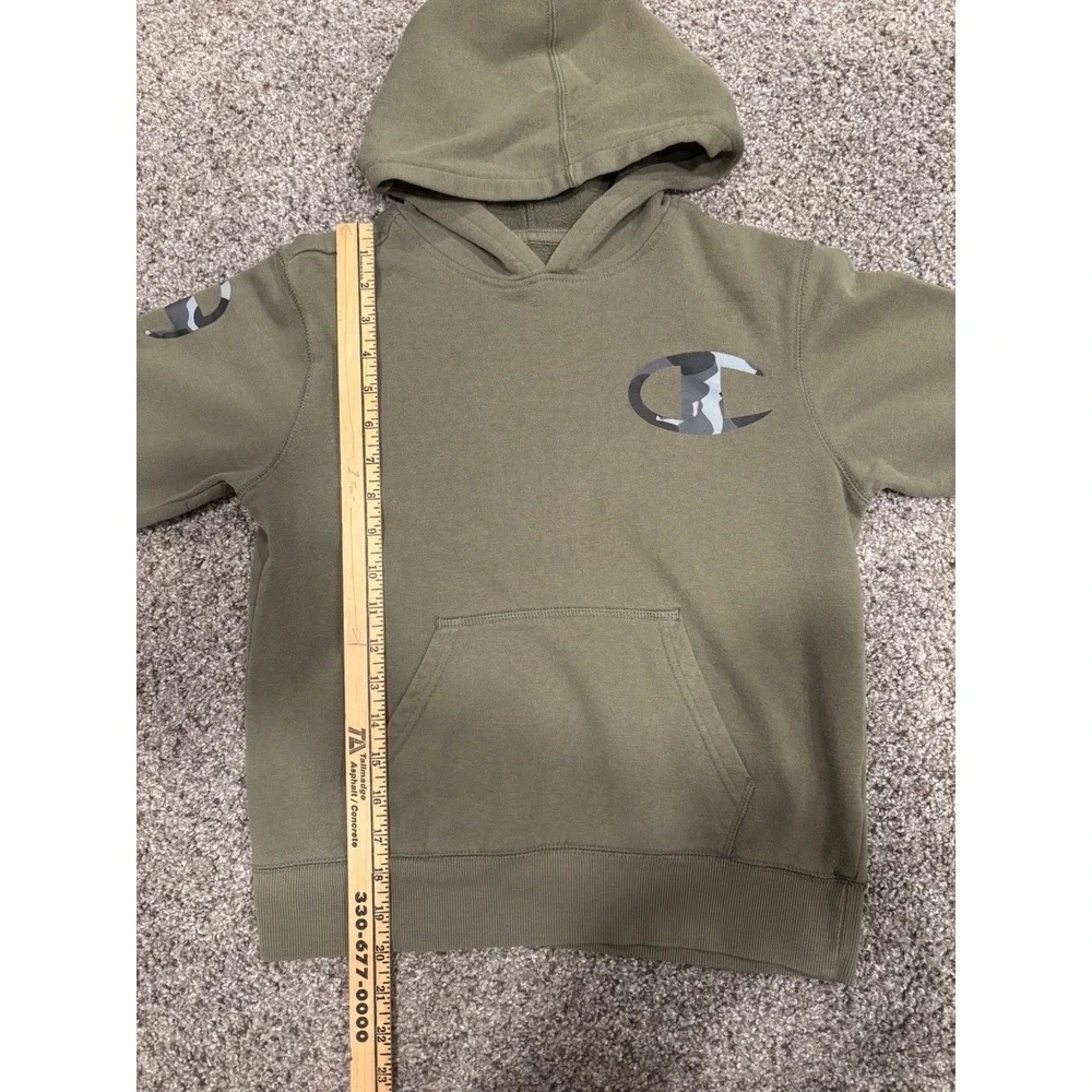 Champion Hoodie Boys Medium Green Sweatshirt Sweater Spell Out‎ Logo Youth Olive